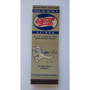 Pepsi Cola Matchbook Cover Walt Disney No 2 Mouse Shoots Cannon Toy Tank 1940s